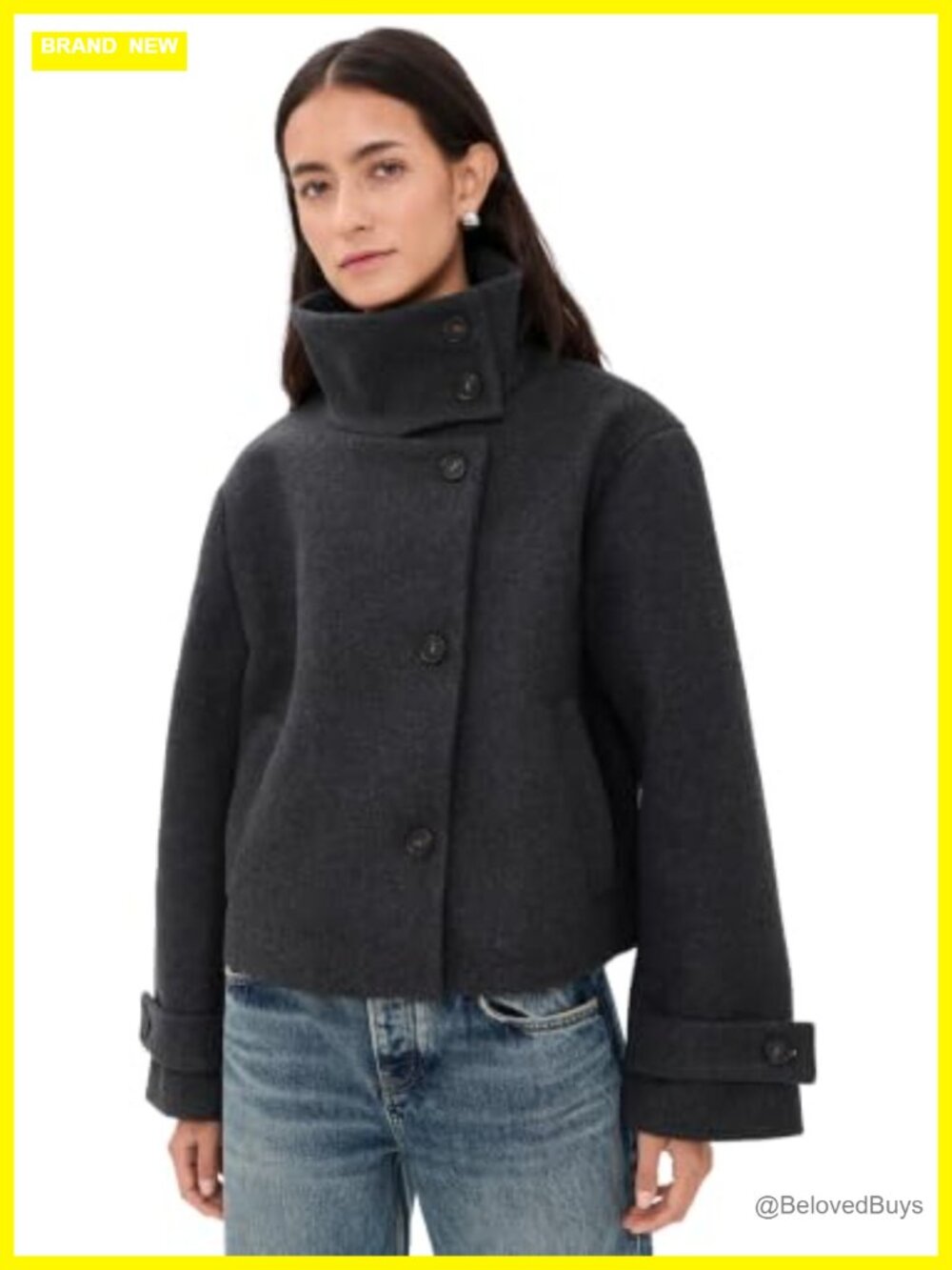 Women's Mid-Weight Non-Stretch Melton Funnel Neck Button Jacket